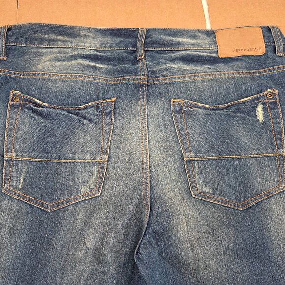 Aeropostale Jeans Mens Essex Straight Blue Distressed  Faded Measure 38 x32 - Picture 4 of 11